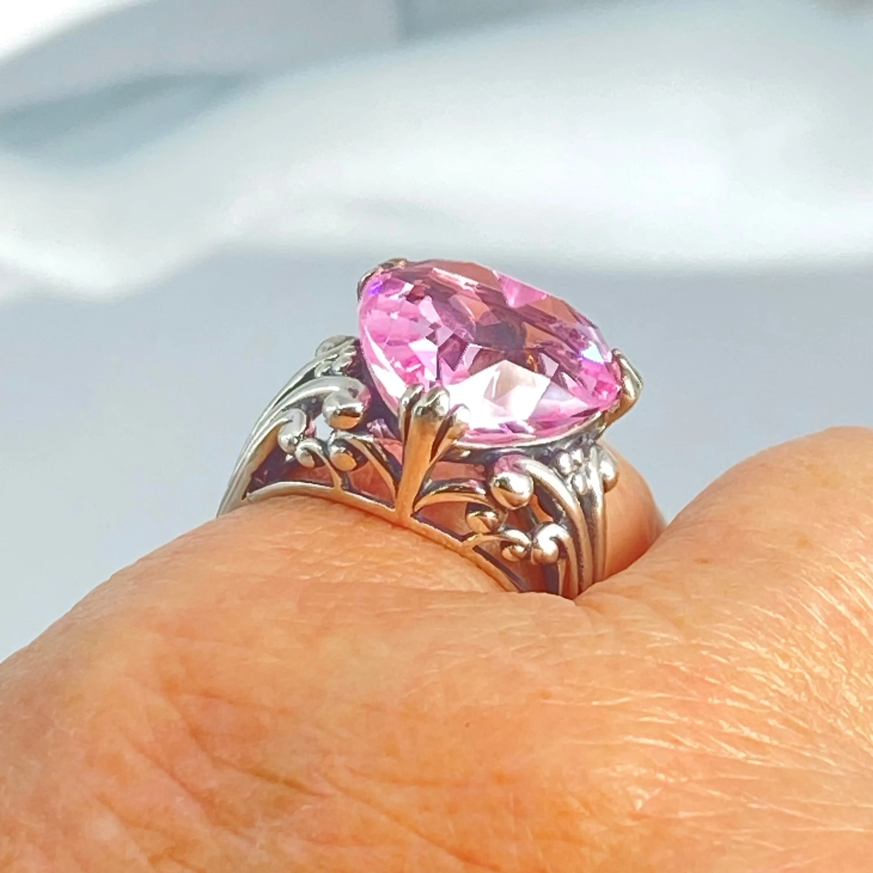 Pink Ring, Size 8, Heart Gem, Art Deco Jewelry #D213 - Ready to Ship