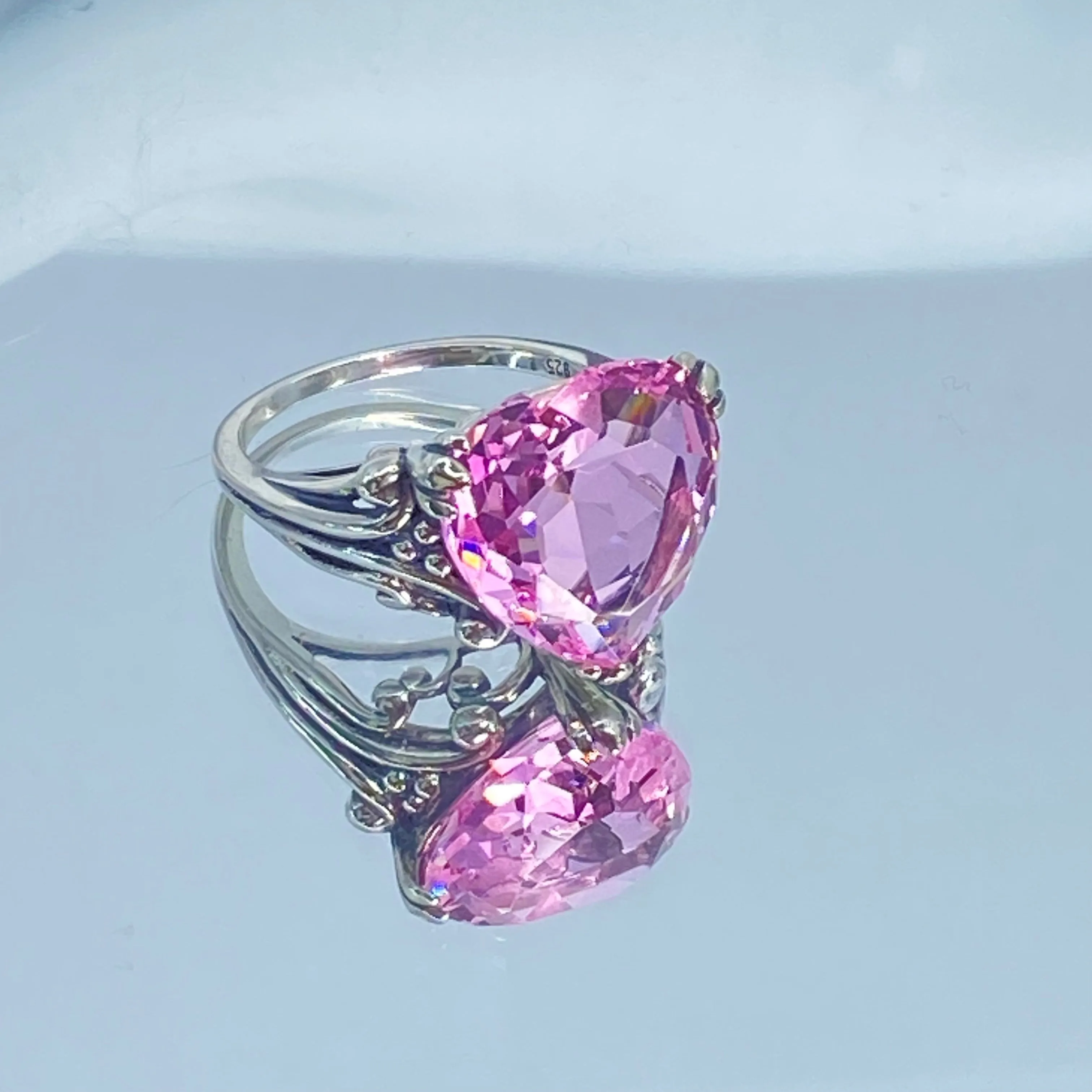 Pink Ring, Size 8, Heart Gem, Art Deco Jewelry #D213 - Ready to Ship