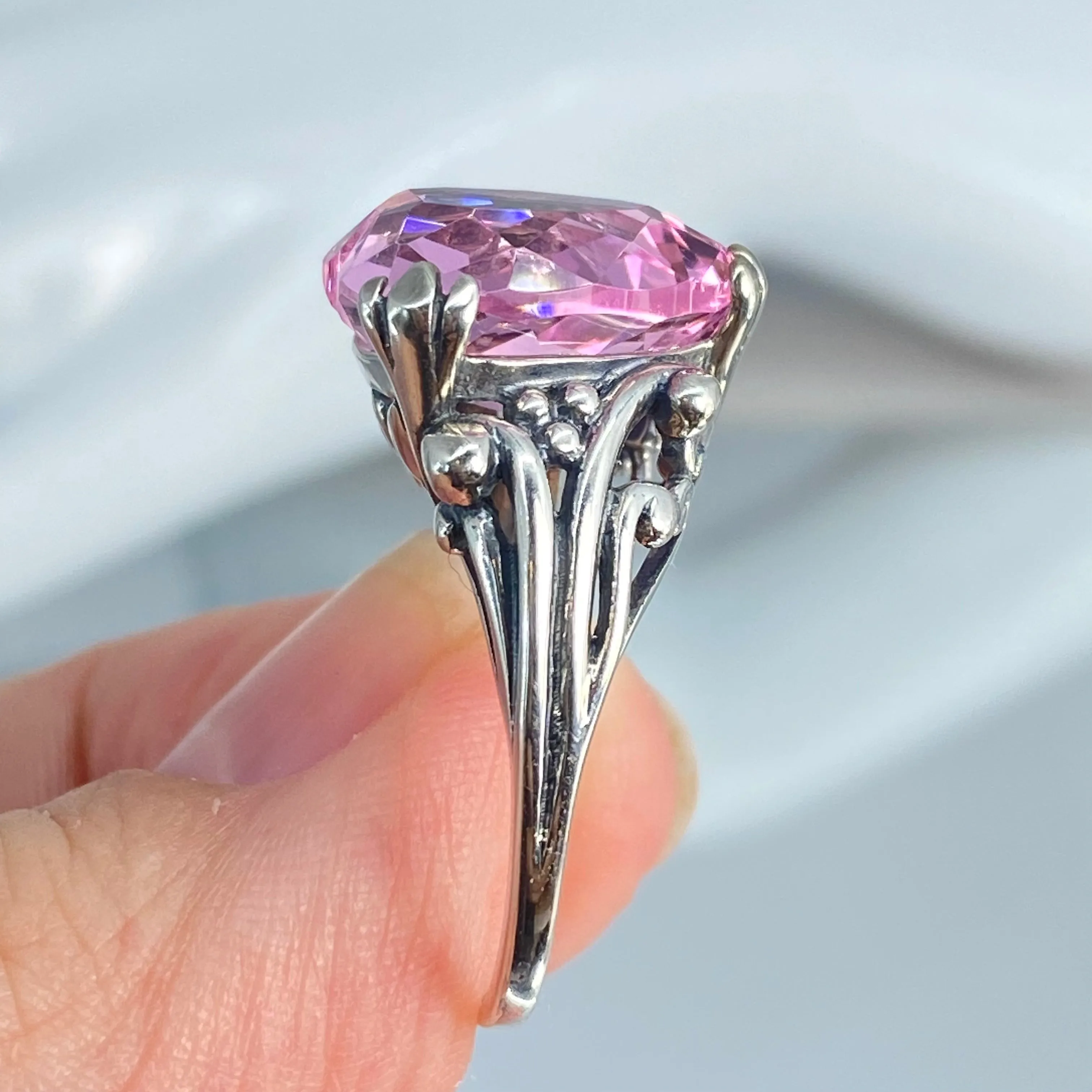 Pink Ring, Size 8, Heart Gem, Art Deco Jewelry #D213 - Ready to Ship