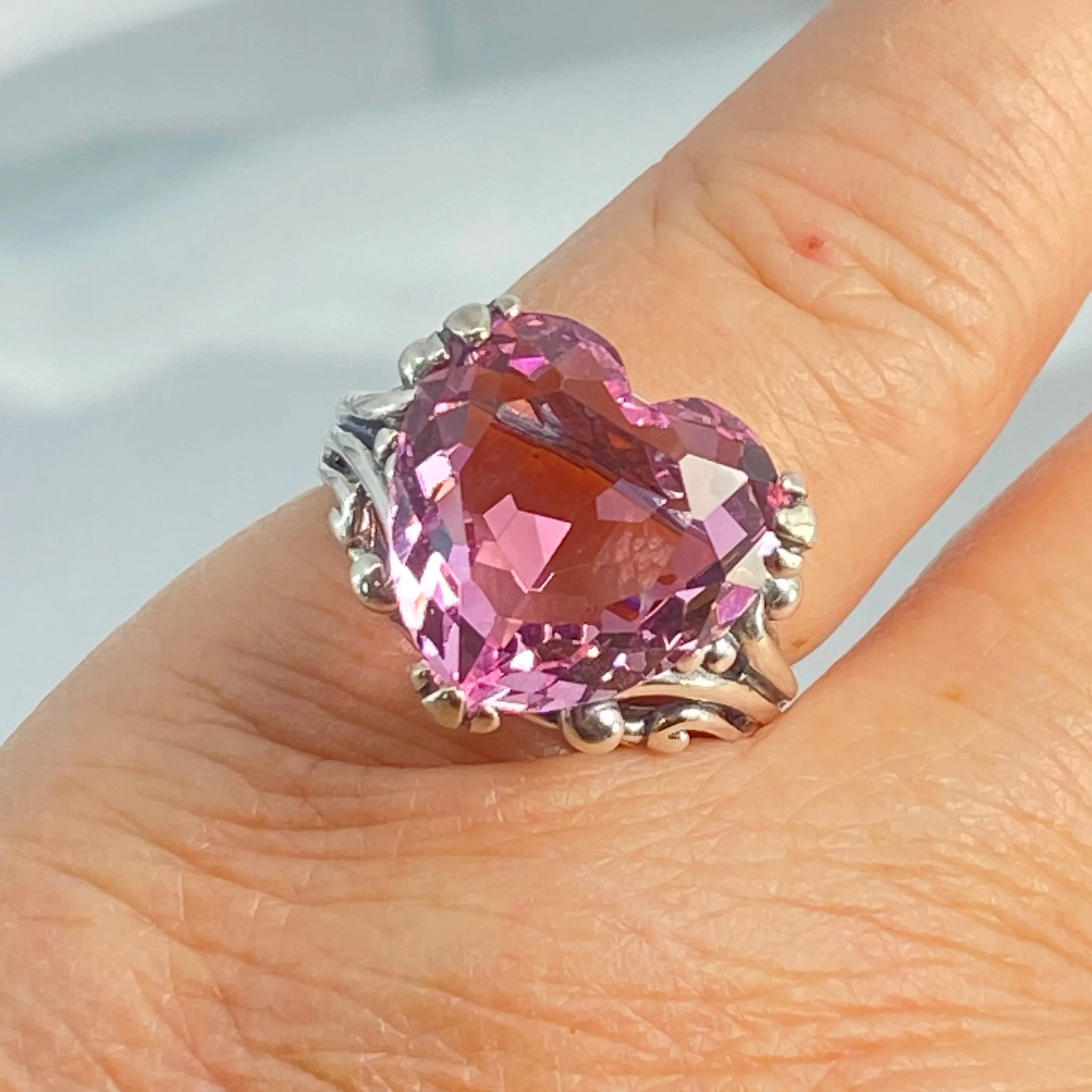 Pink Ring, Size 8, Heart Gem, Art Deco Jewelry #D213 - Ready to Ship