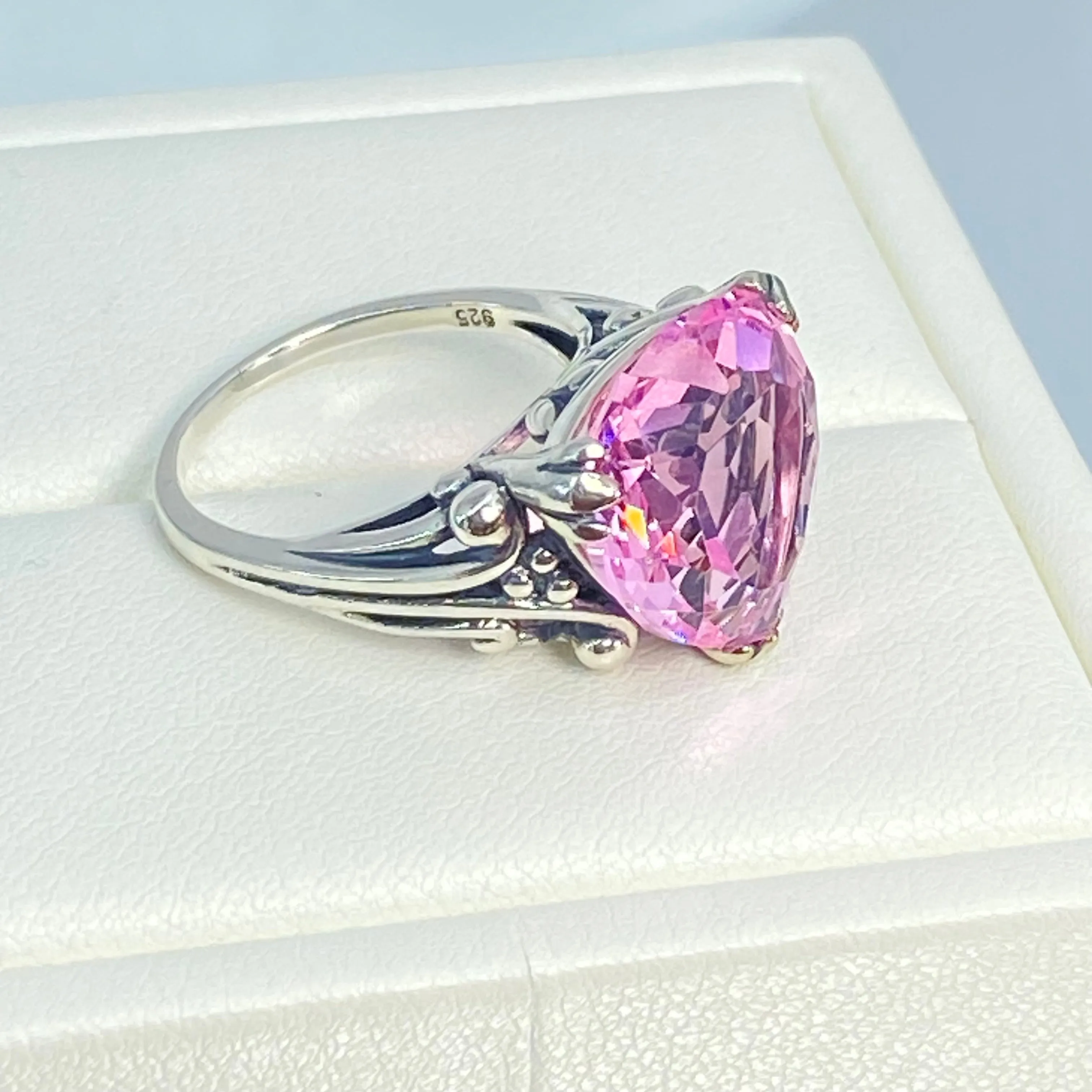 Pink Ring, Size 8, Heart Gem, Art Deco Jewelry #D213 - Ready to Ship