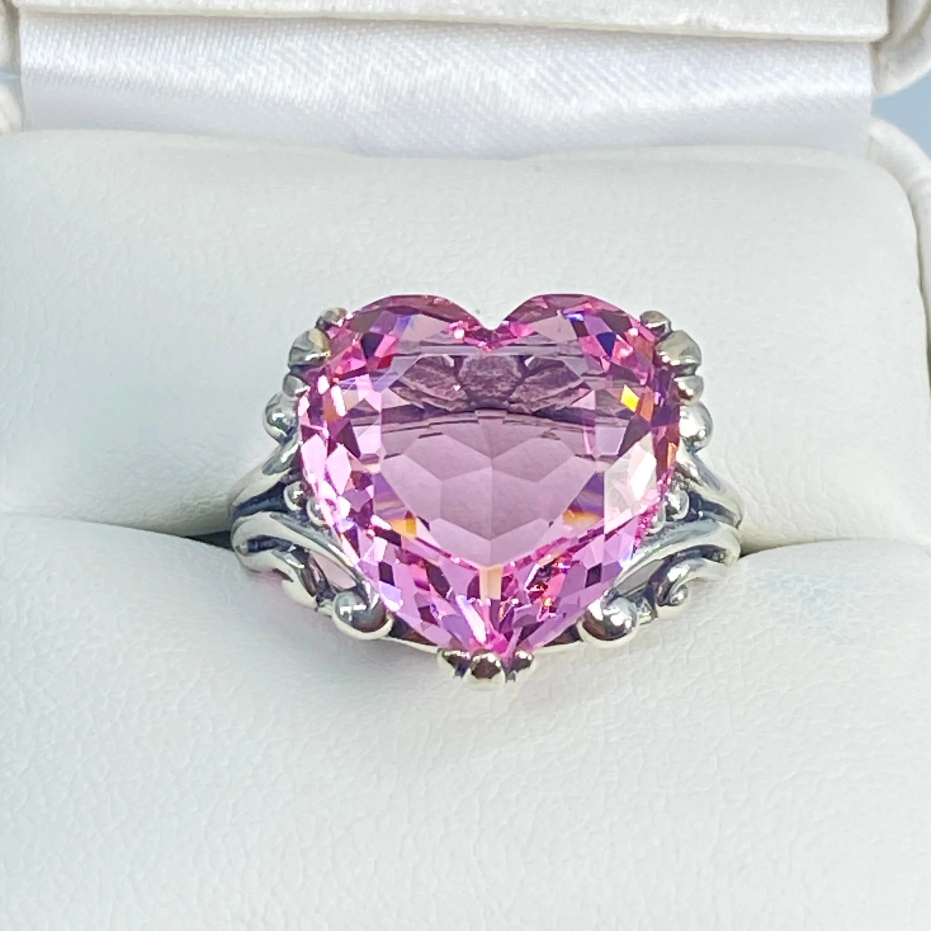 Pink Ring, Size 8, Heart Gem, Art Deco Jewelry #D213 - Ready to Ship