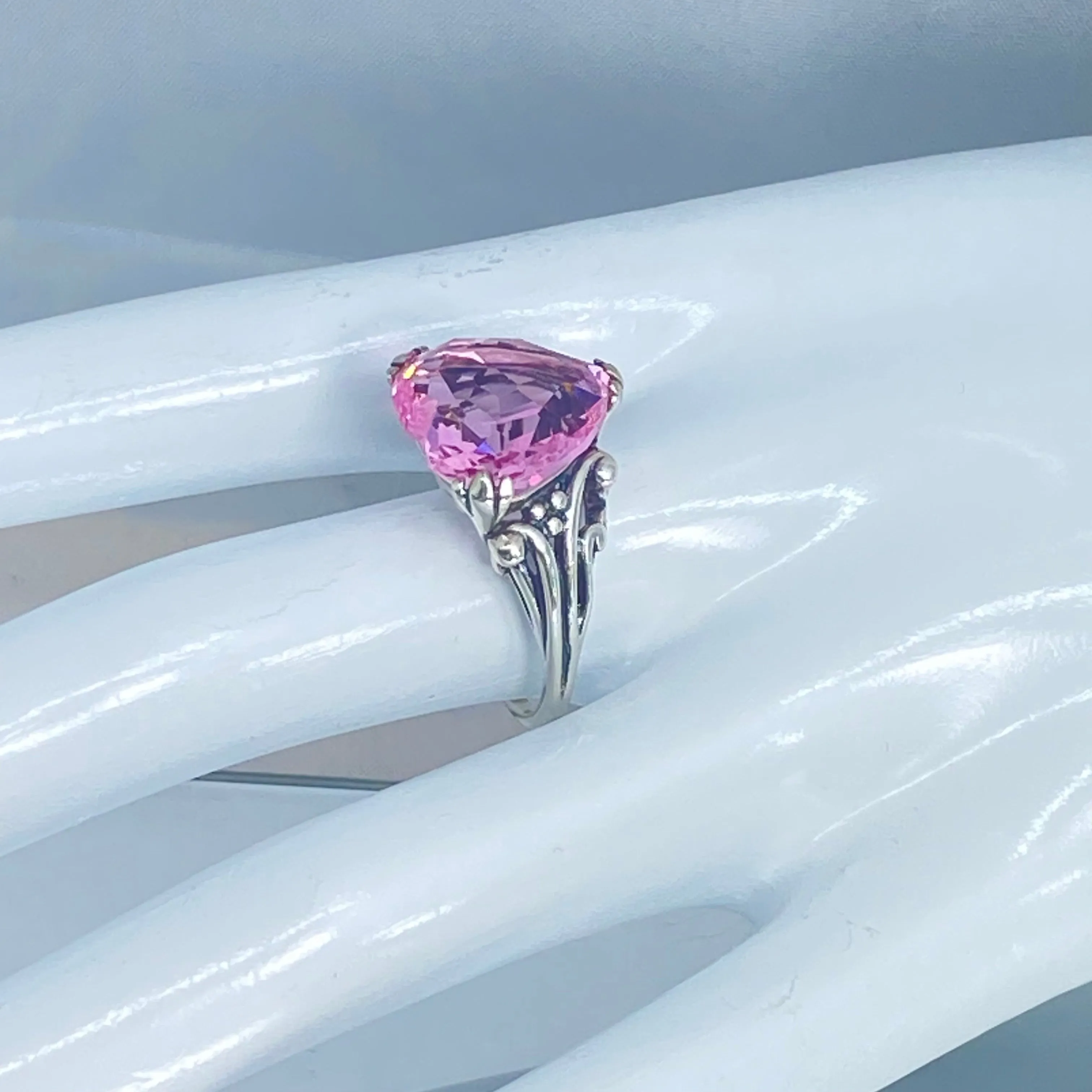 Pink Ring, Size 8, Heart Gem, Art Deco Jewelry #D213 - Ready to Ship