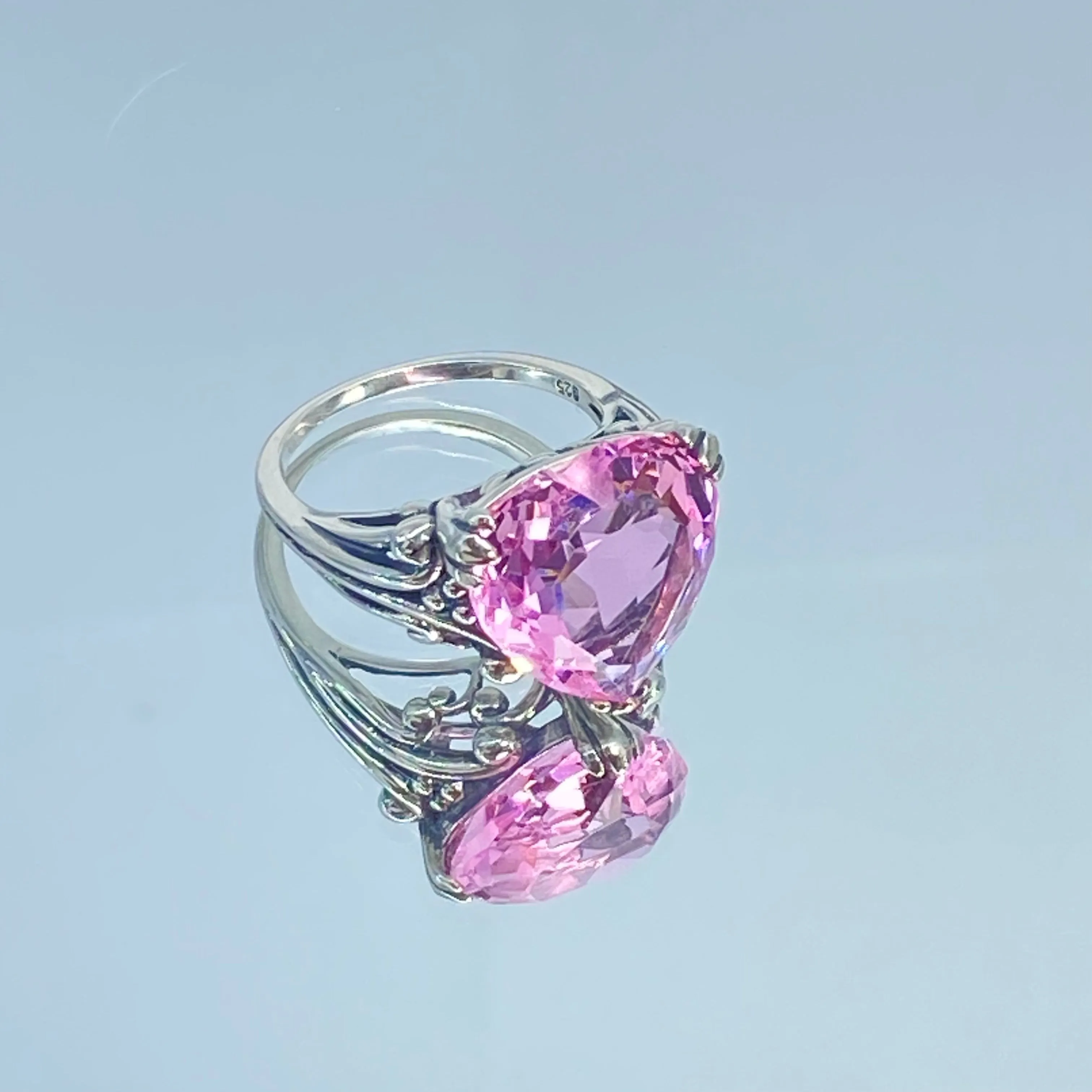 Pink Ring, Size 8, Heart Gem, Art Deco Jewelry #D213 - Ready to Ship