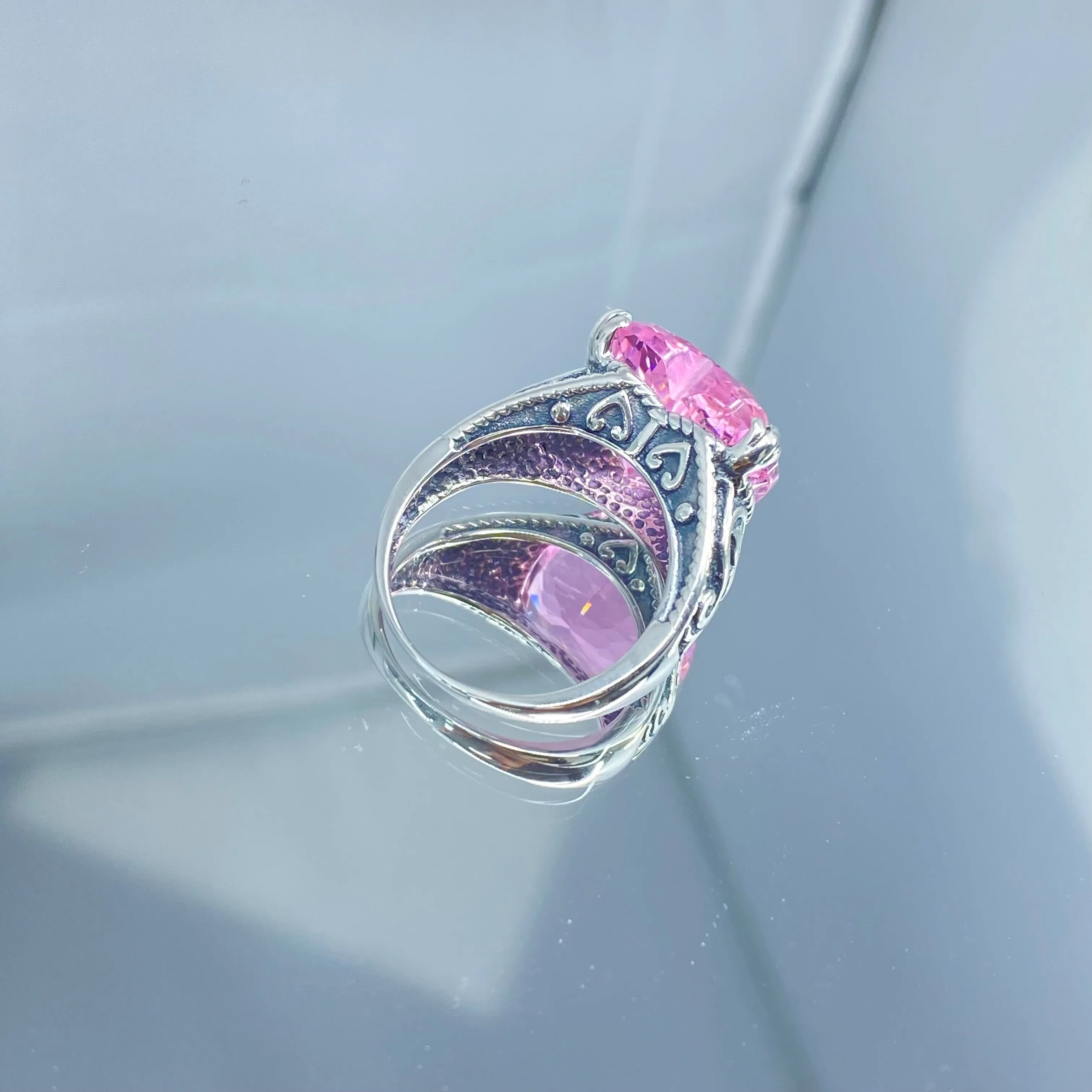 Pink Topaz Ring, Size 7, Heart Gem, Gothic Filigree Jewelry #D132 - Ready to Ship