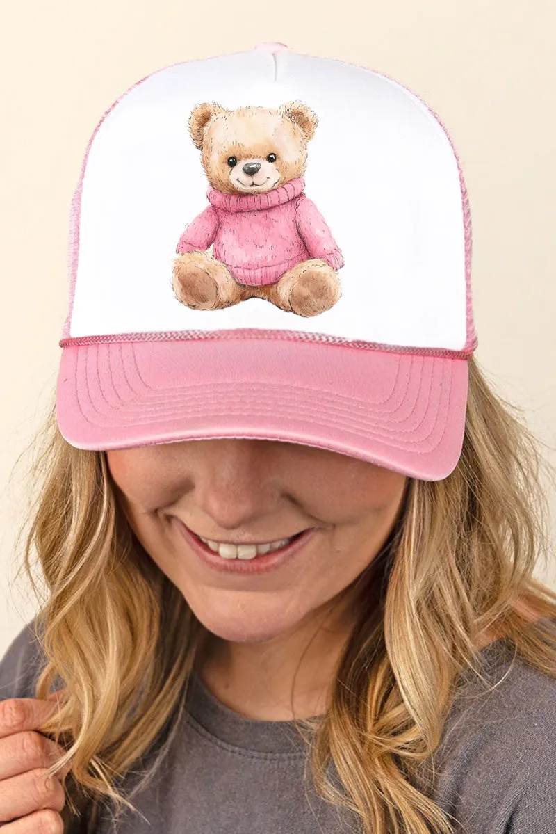 Pink Vintage Teddy Bear Foam Mesh Back Trucker Cap