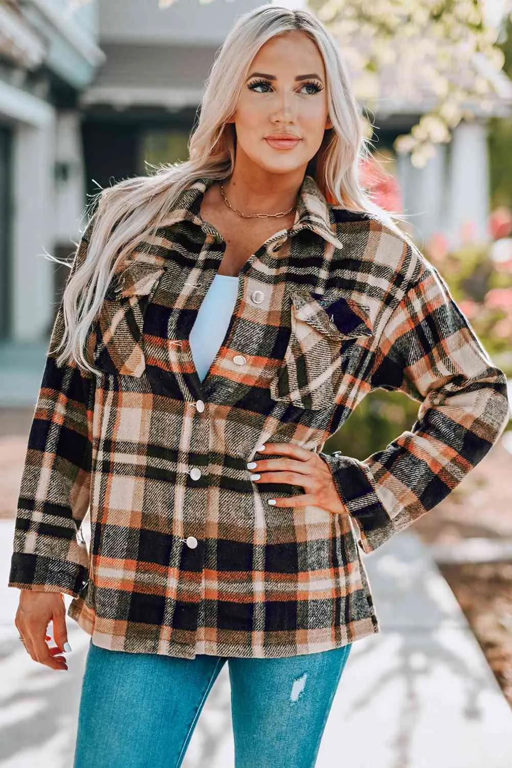 Plaid Shirt Jacket with Breast Pockets
