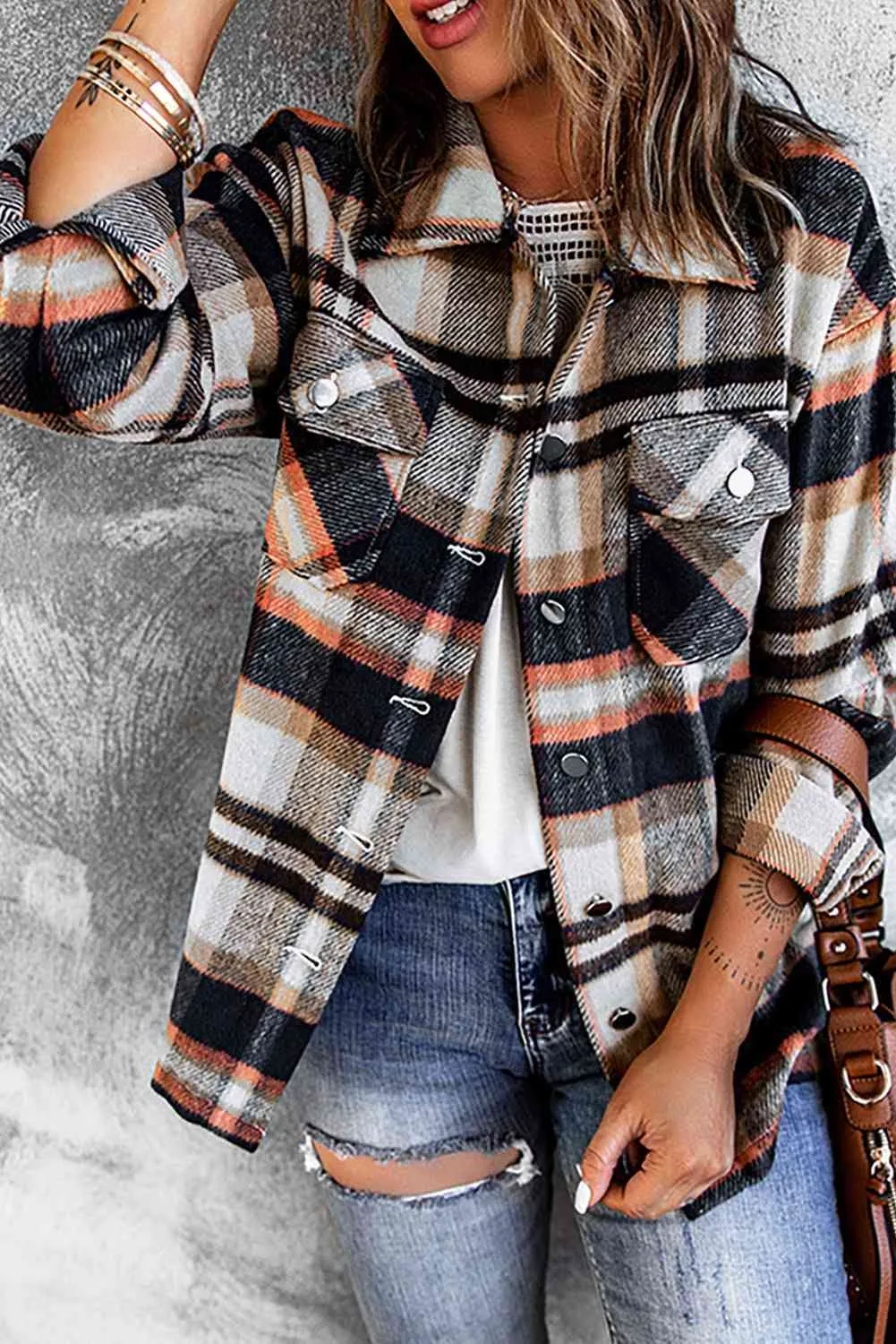 Plaid Shirt Jacket with Breast Pockets
