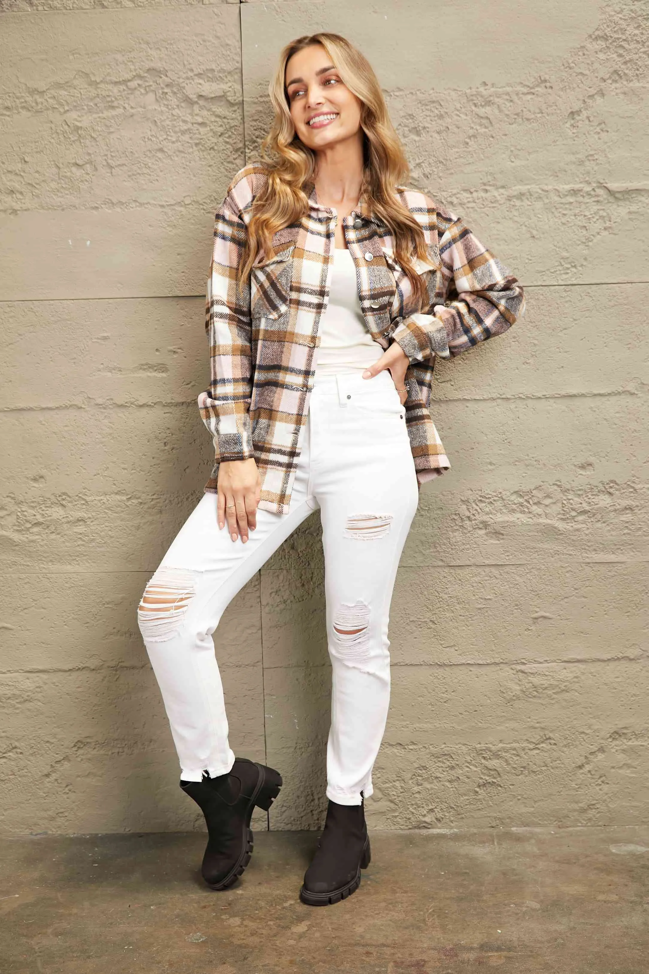 Plaid Shirt Jacket with Breast Pockets