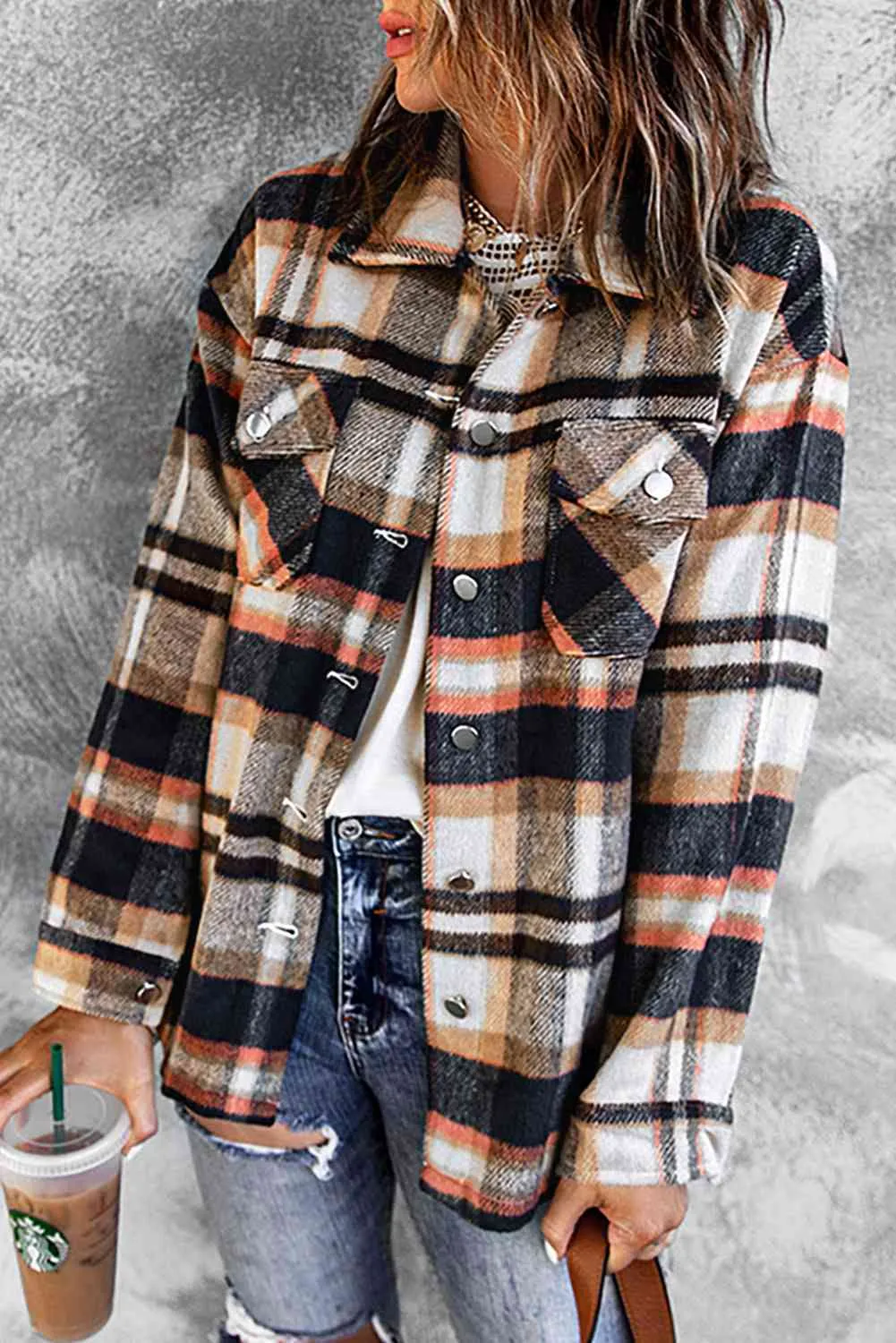 Plaid Shirt Jacket with Breast Pockets