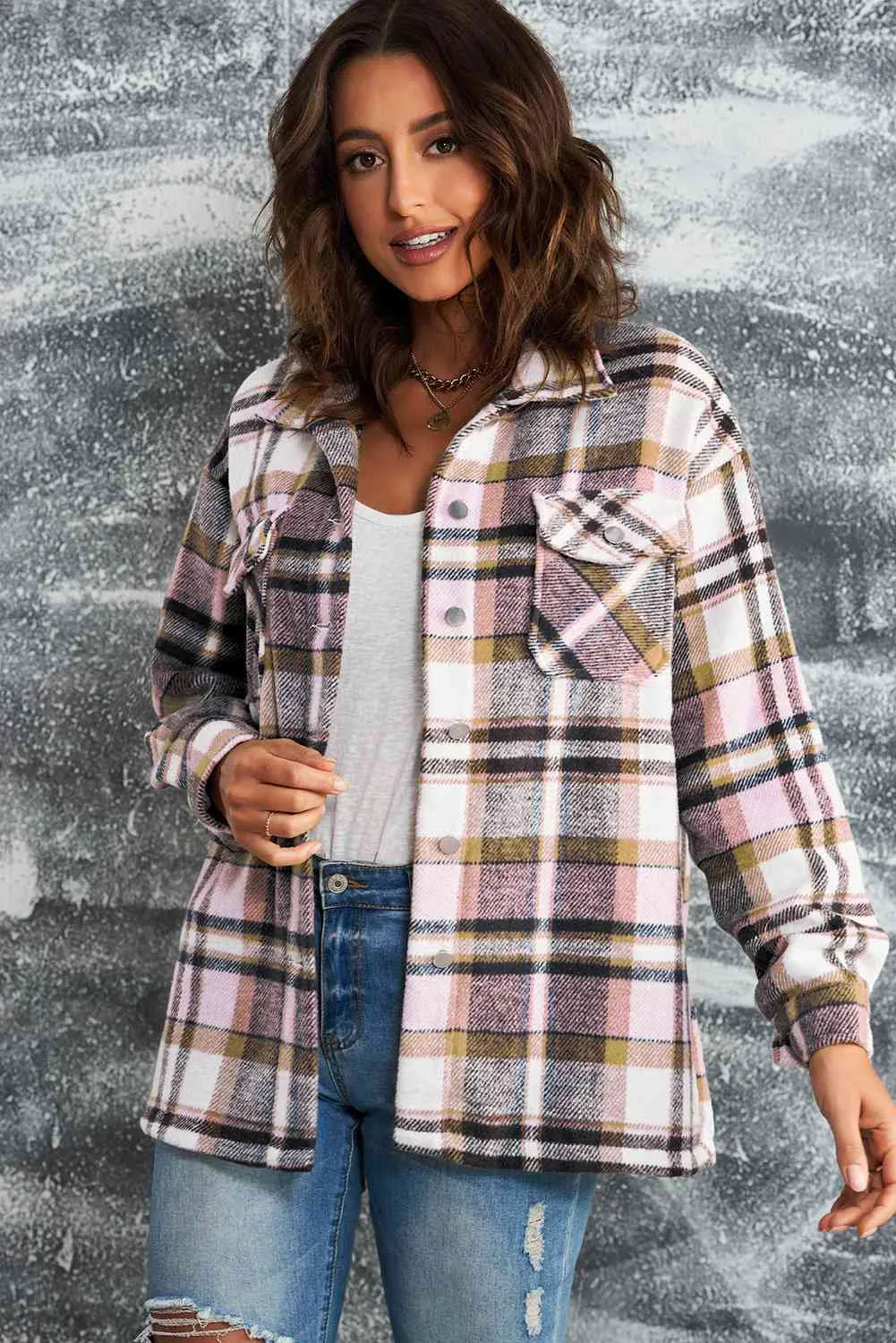 Plaid Shirt Jacket with Breast Pockets