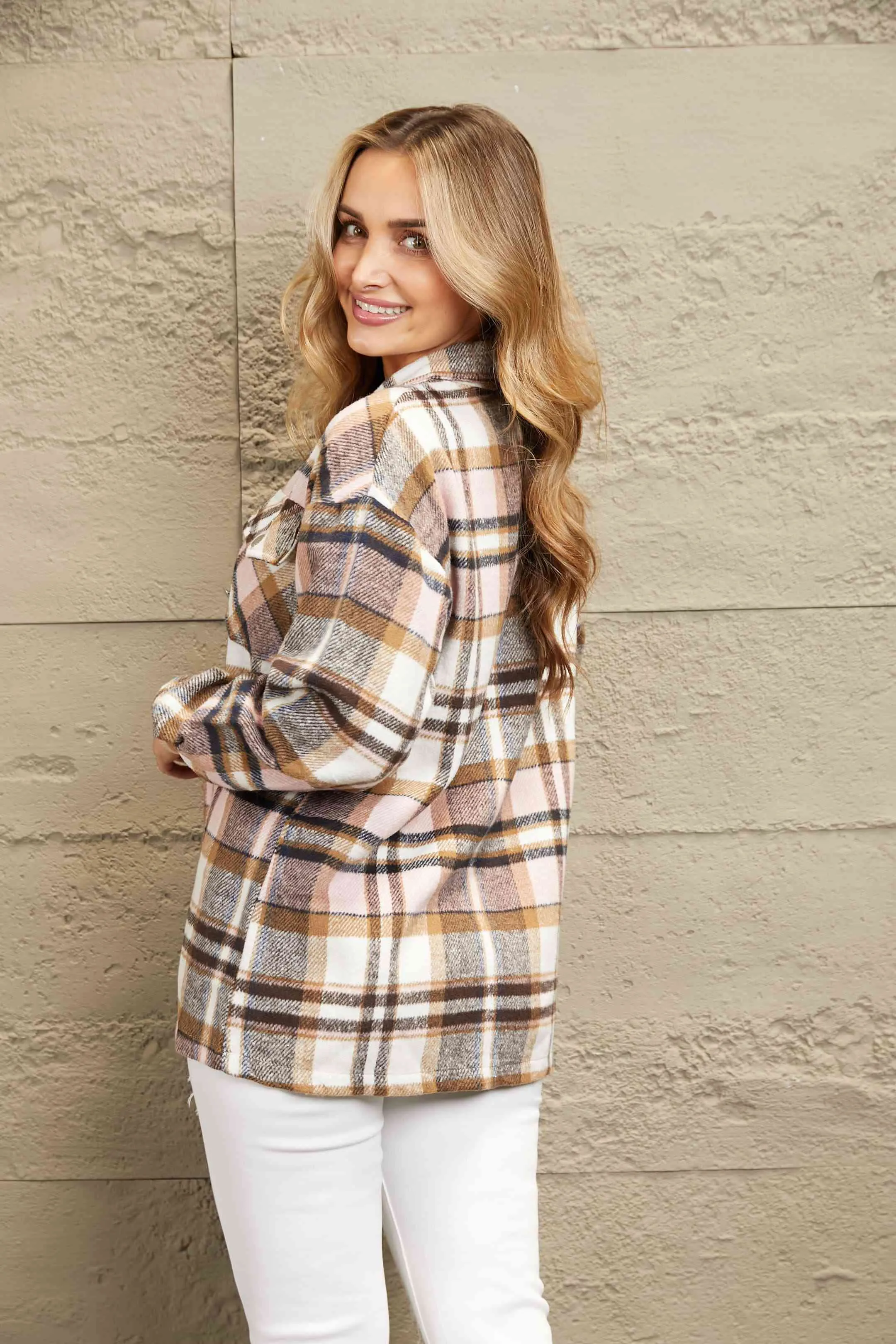 Plaid Shirt Jacket with Breast Pockets