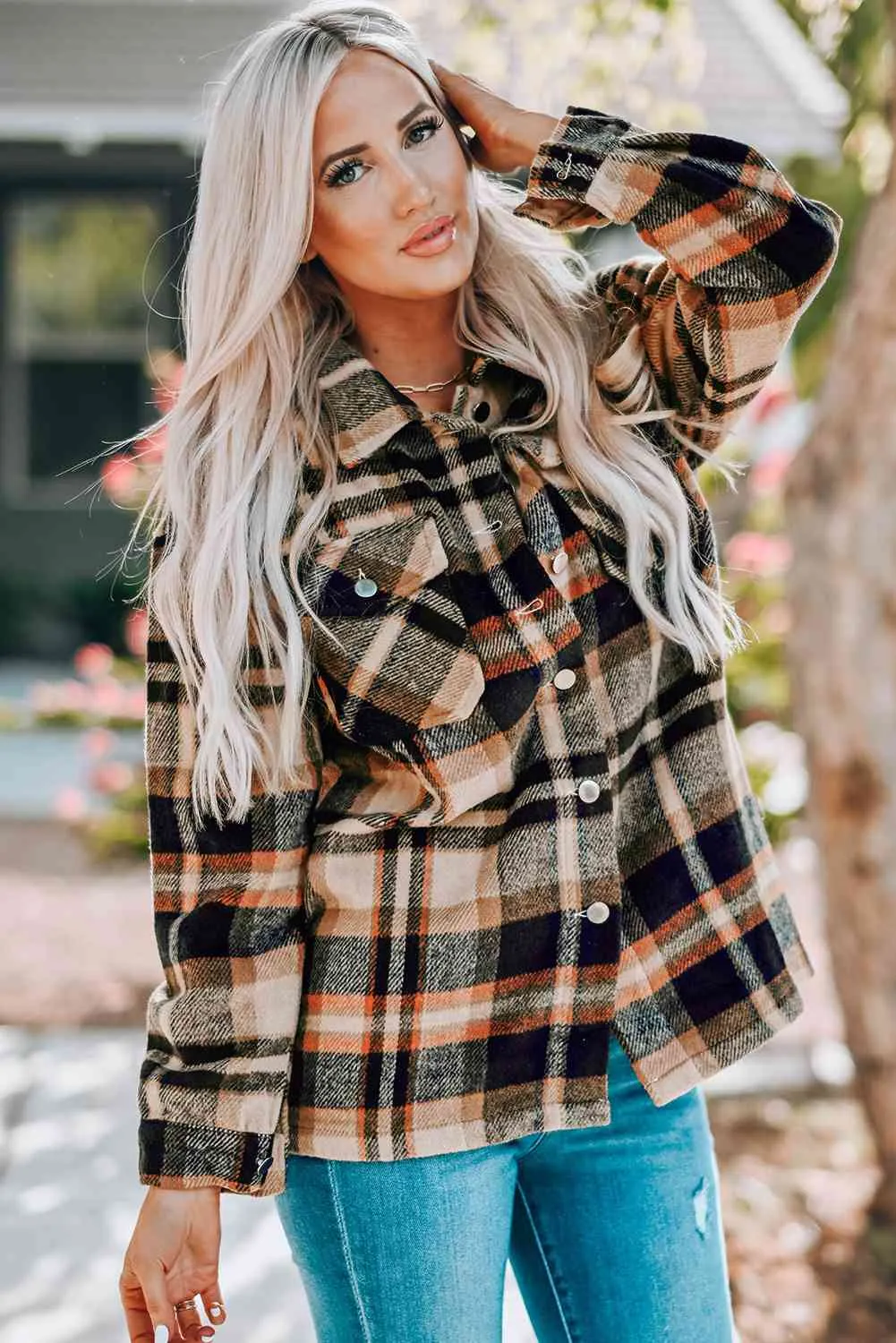 Plaid Shirt Jacket with Breast Pockets