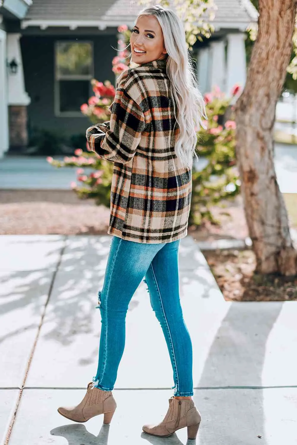 Plaid Shirt Jacket with Breast Pockets