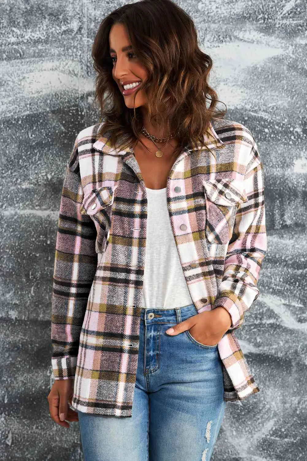 Plaid Shirt Jacket with Breast Pockets