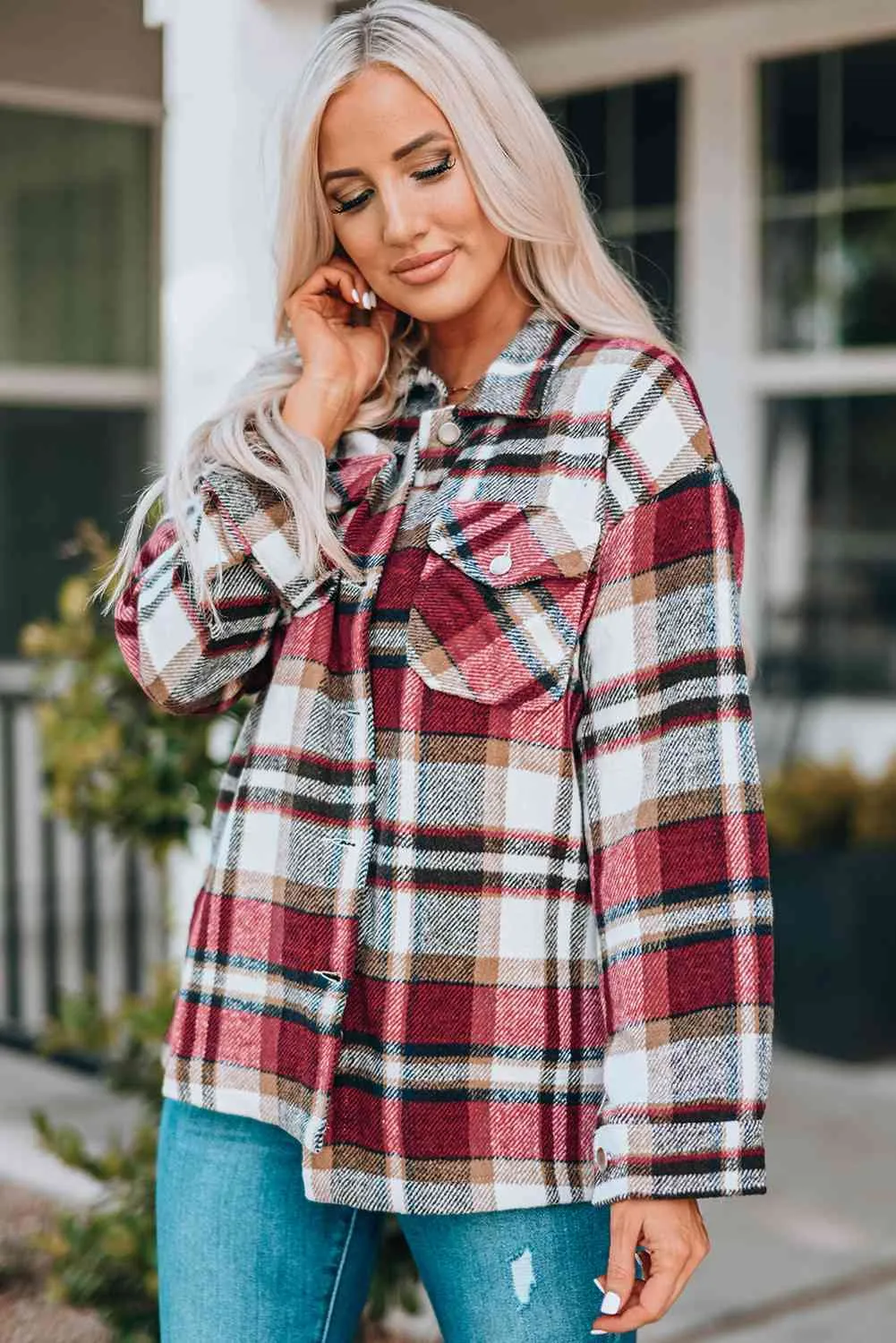 Plaid Shirt Jacket with Breast Pockets