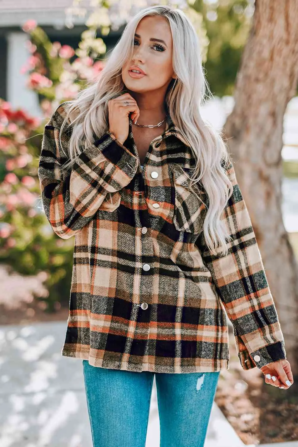 Plaid Shirt Jacket with Breast Pockets