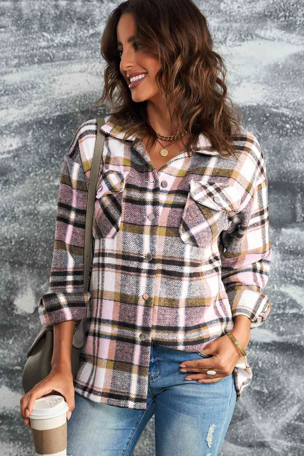 Plaid Shirt Jacket with Breast Pockets