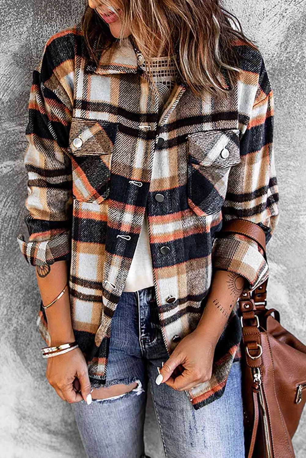Plaid Shirt Jacket with Breast Pockets