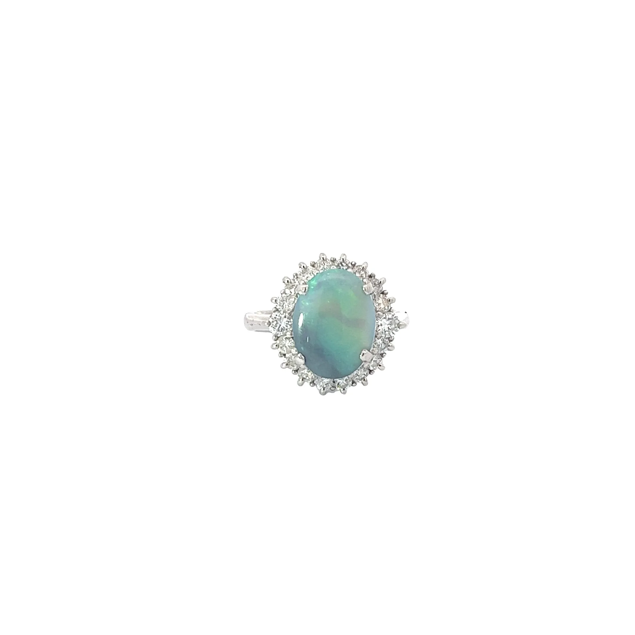 Platinum 2.38ct Australian Black Opal and halo surround by .66ct F VS2 Round Diamond ring