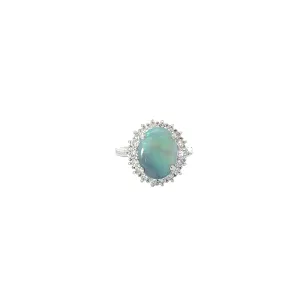Platinum 2.38ct Australian Black Opal and halo surround by .66ct F VS2 Round Diamond ring