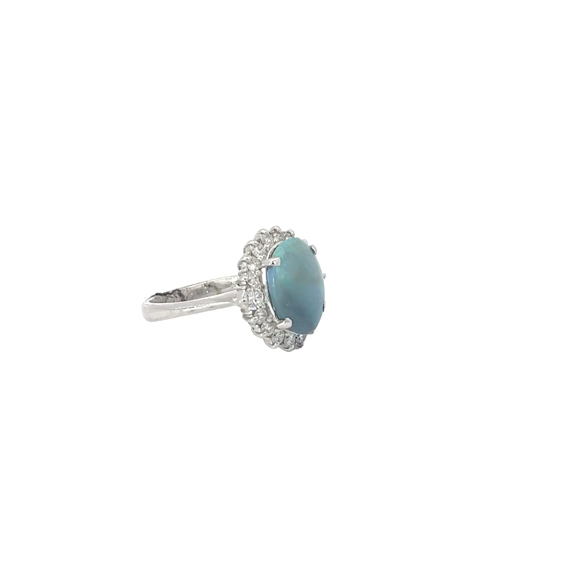 Platinum 2.38ct Australian Black Opal and halo surround by .66ct F VS2 Round Diamond ring