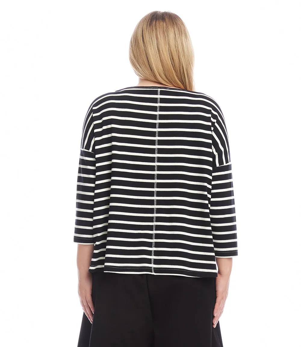 Plus Size Stripe 3/4 Sleeve Boatneck Top