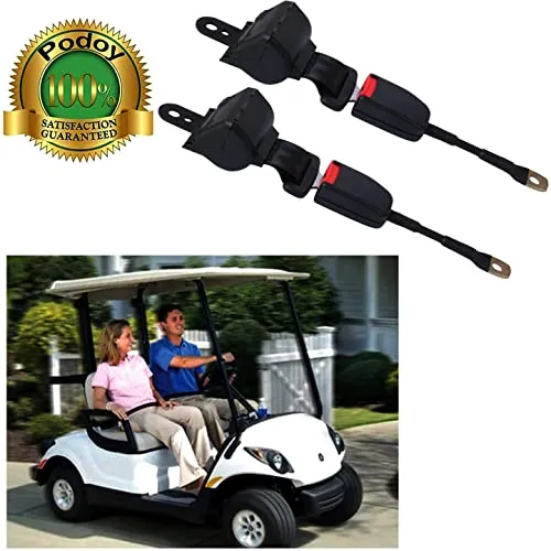 Podoy Golf Cart Seat Belts Kit and Bracket Universal Retractable for Most Golf Carts, Compatible with E-ZGO TXT&RXV, Yamaha and Club Car DS Precedent