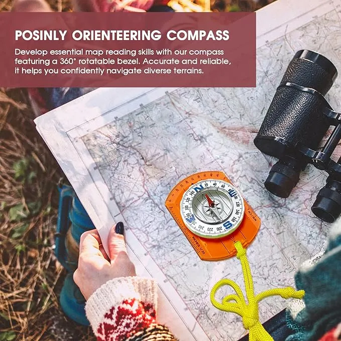Posinly Orienteering Compass with Survival Whistle - Advanced Boy Scout Compass for Camping, Hiking and Navigation, Professional Field Compass for Map Reading, Compass for Kids