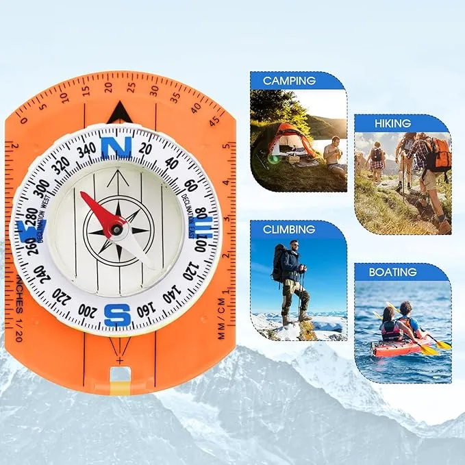 Posinly Orienteering Compass with Survival Whistle - Advanced Boy Scout Compass for Camping, Hiking and Navigation, Professional Field Compass for Map Reading, Compass for Kids