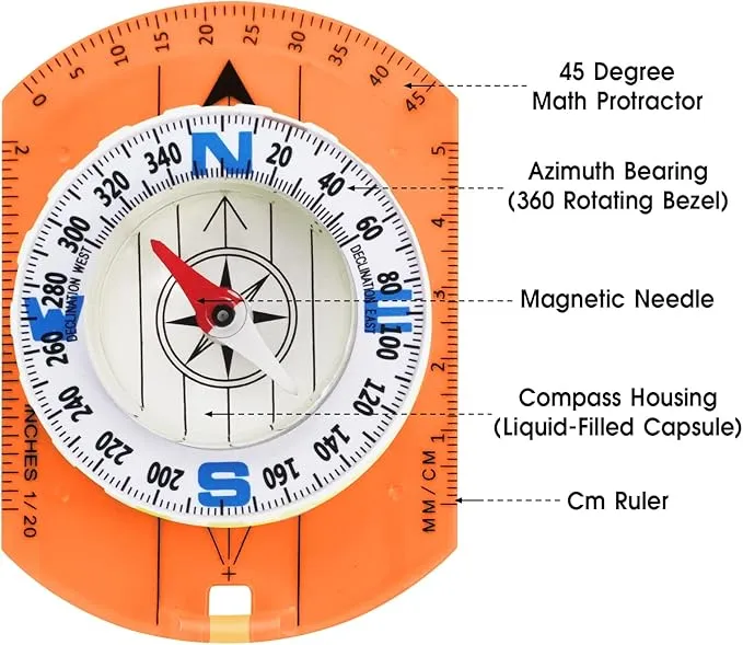 Posinly Orienteering Compass with Survival Whistle - Advanced Boy Scout Compass for Camping, Hiking and Navigation, Professional Field Compass for Map Reading, Compass for Kids