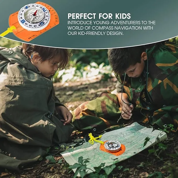Posinly Orienteering Compass with Survival Whistle - Advanced Boy Scout Compass for Camping, Hiking and Navigation, Professional Field Compass for Map Reading, Compass for Kids