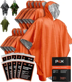 PREPARED4X Emergency Rain Poncho with Mylar Blanket Liner - Survival Blankets for Car - Heavy Duty, Waterproof Camping Gear