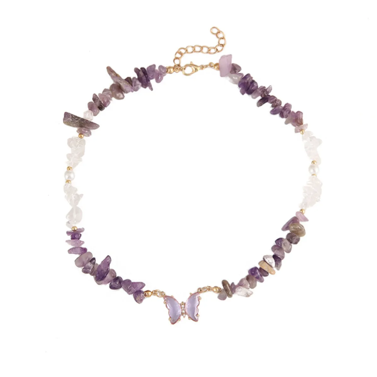 Purple Crystal & White Resin Butterfly Pendant Necklace