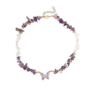 Purple Crystal & White Resin Butterfly Pendant Necklace