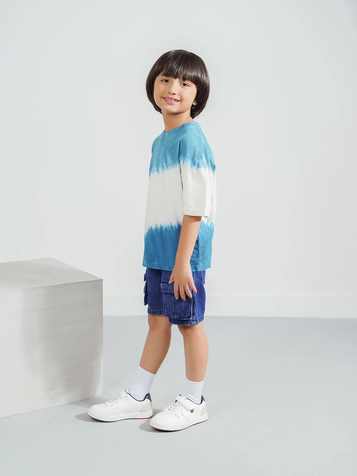 "ANEKO" Cargo Fit Blue Wash Shorts