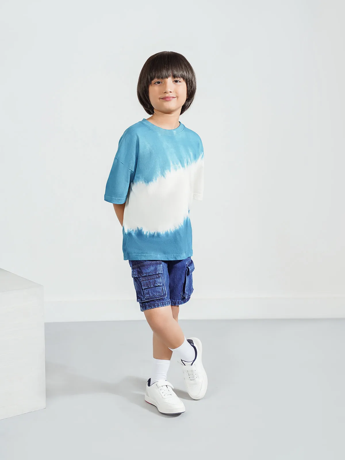 "ANEKO" Cargo Fit Blue Wash Shorts