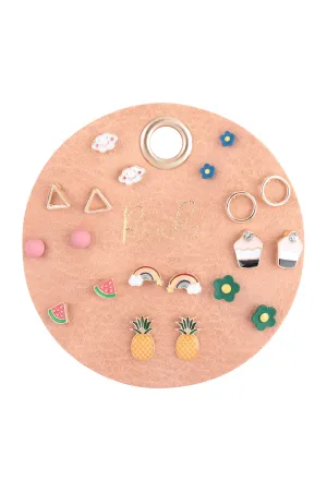 Rainbow & Flower Stud Earring Set