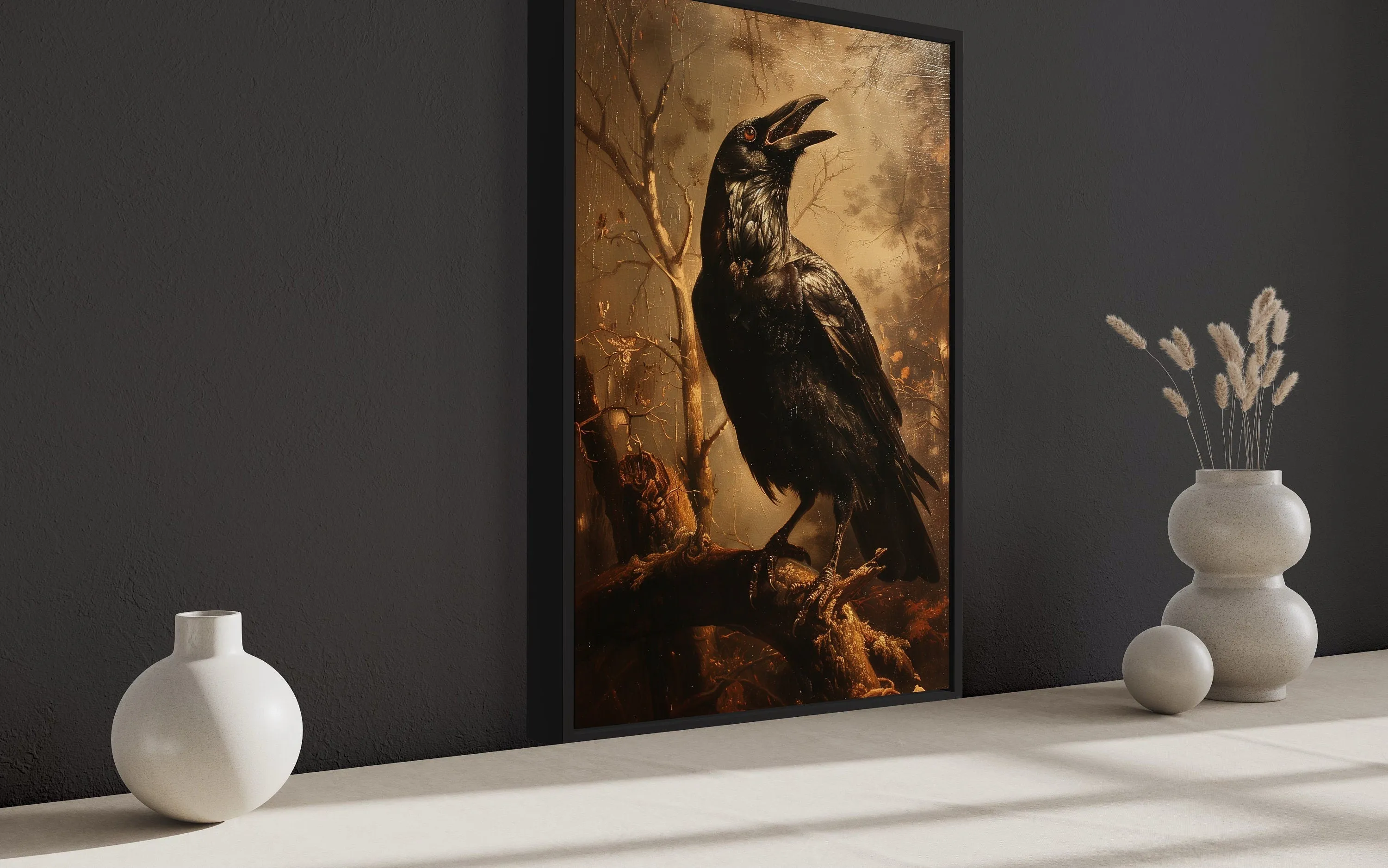 Raven On A Branch Vintage Gothic Halloween Wall Art