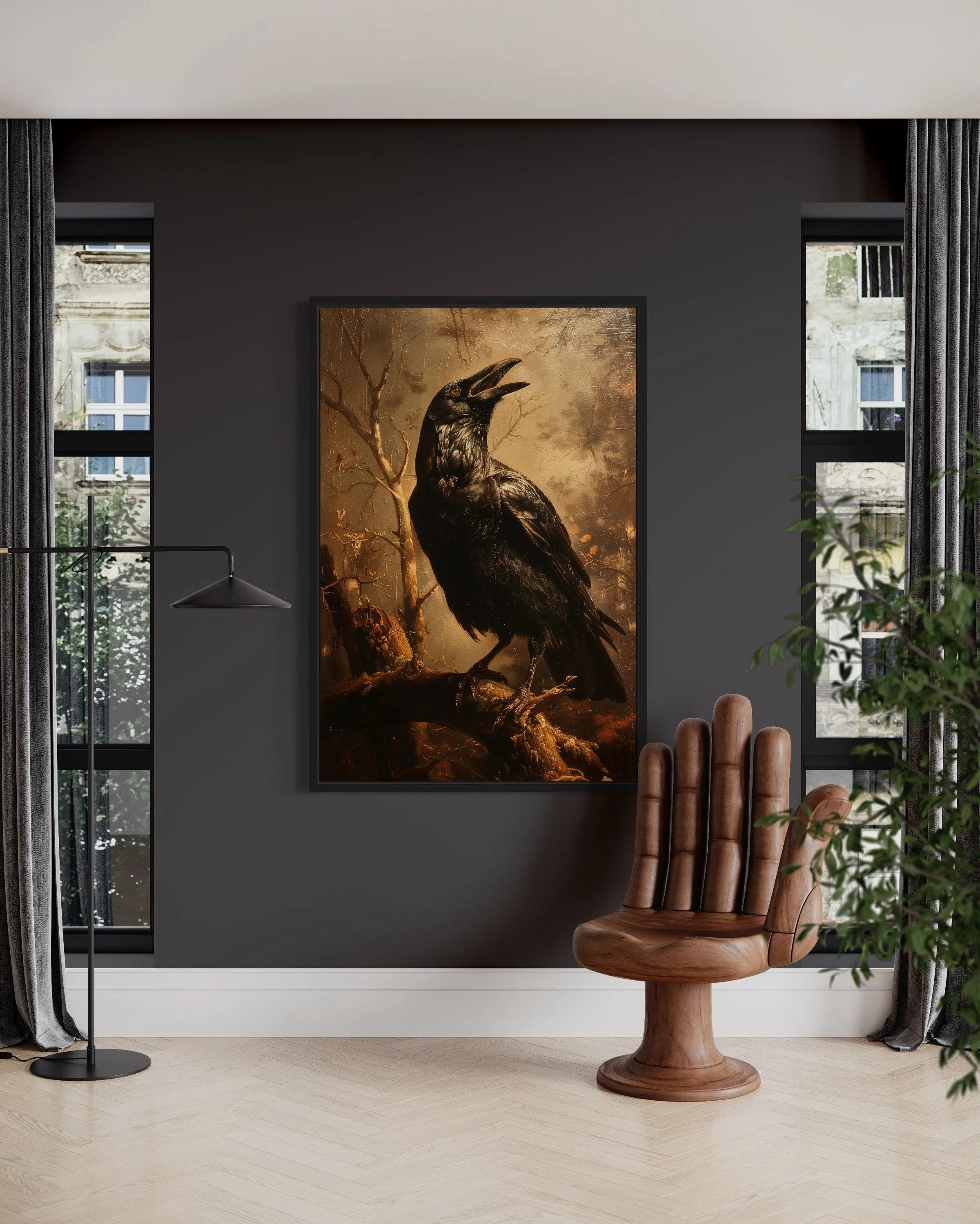 Raven On A Branch Vintage Gothic Halloween Wall Art