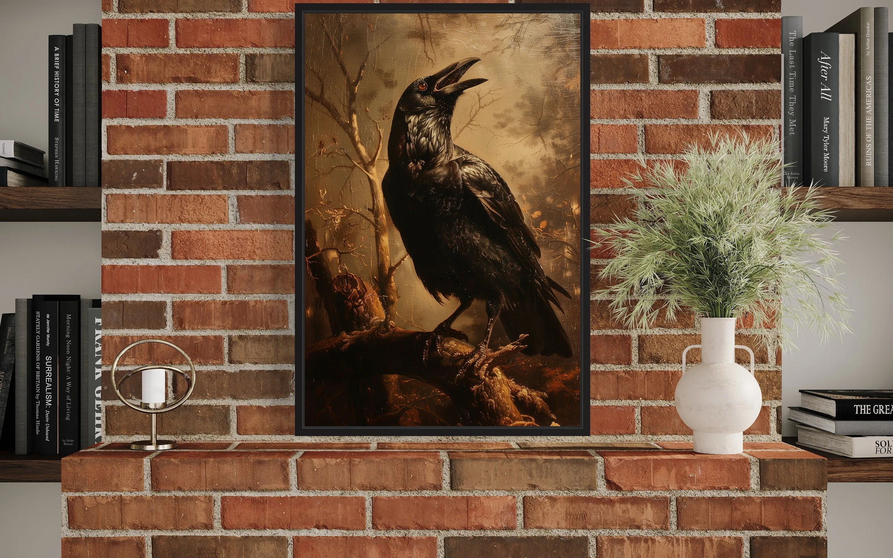 Raven On A Branch Vintage Gothic Halloween Wall Art