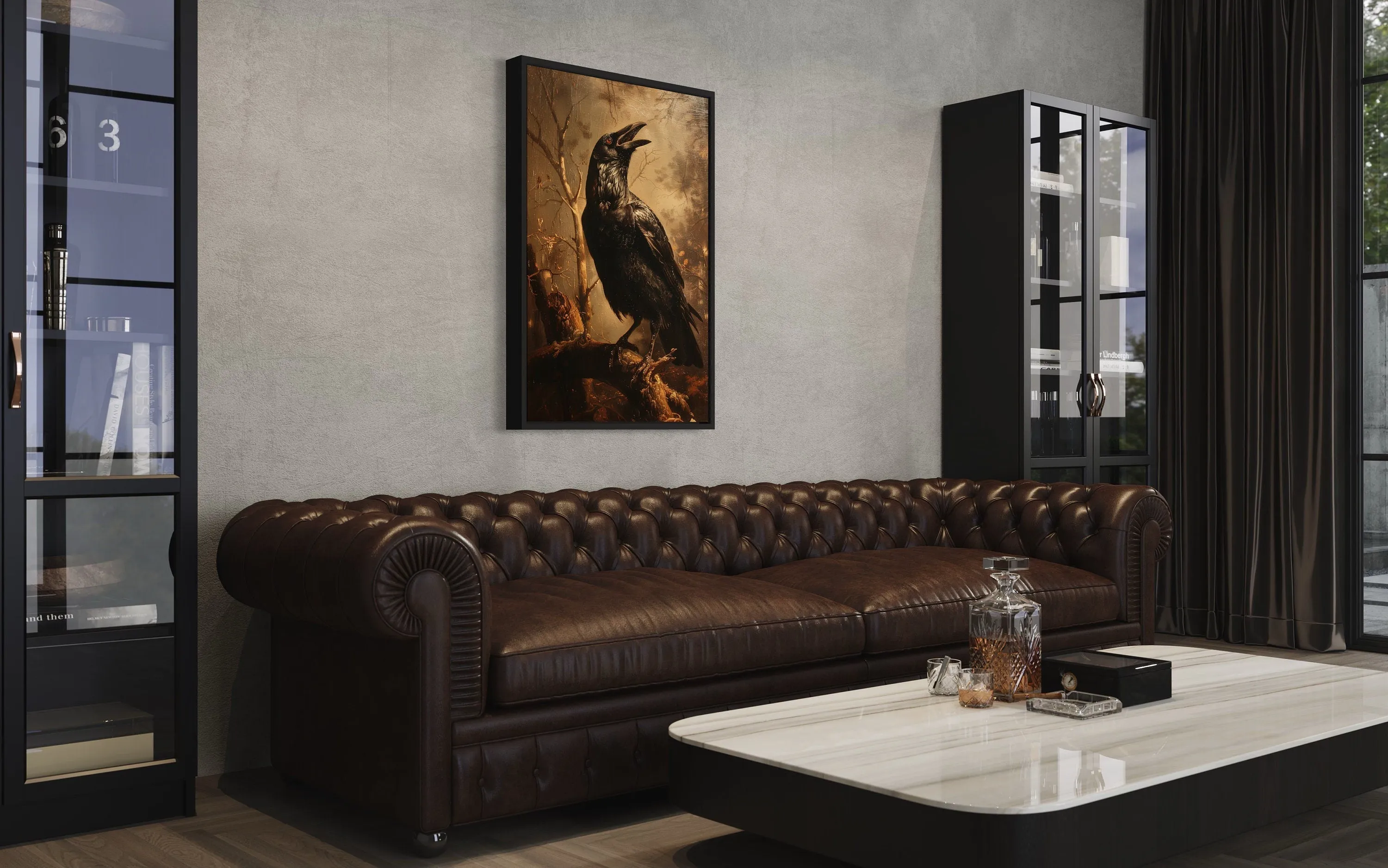 Raven On A Branch Vintage Gothic Halloween Wall Art