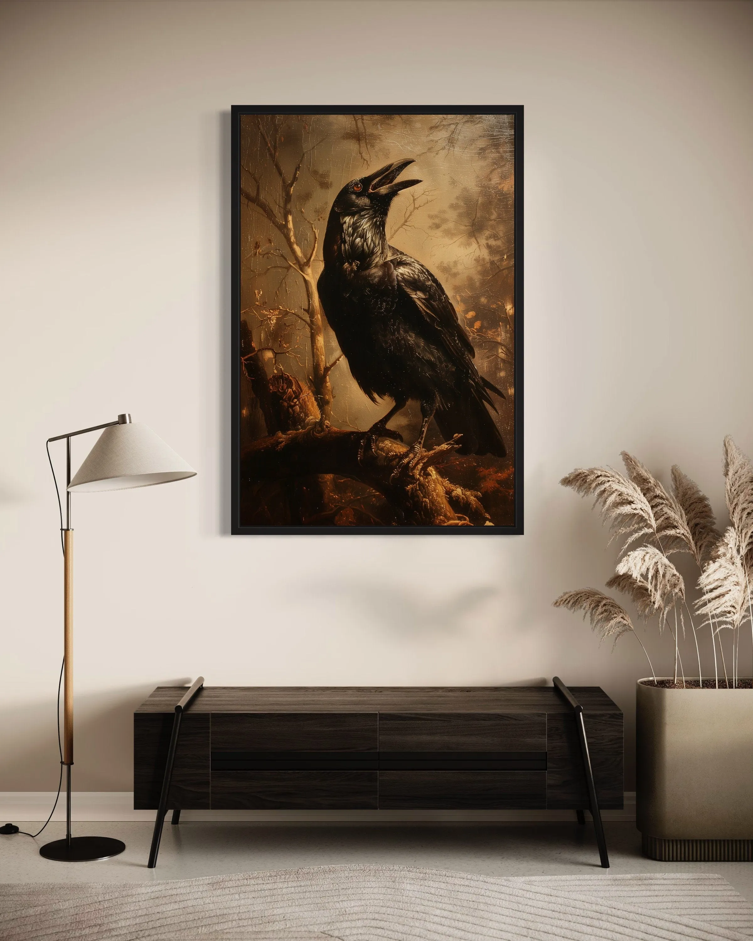 Raven On A Branch Vintage Gothic Halloween Wall Art