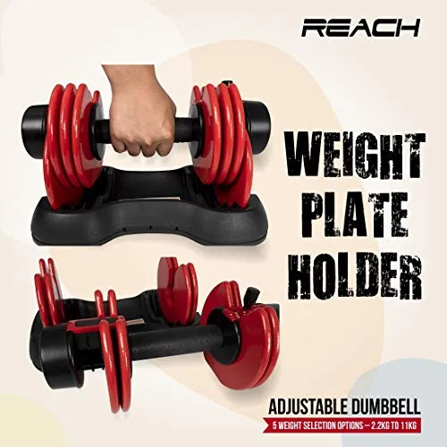 Reach Carbon Adjustable Dumbbells with Pin Lock Technology Space Saver (Single) (Carbon-11 (kgs) Red)