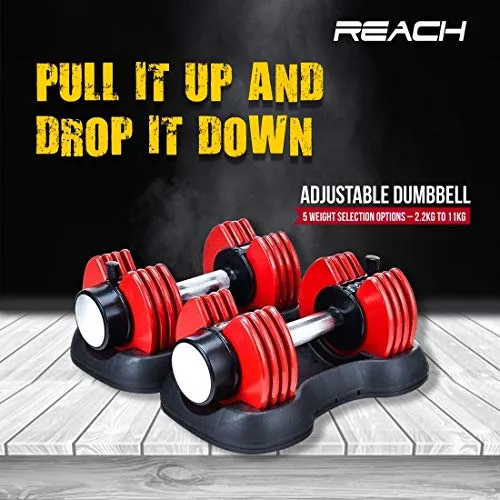 Reach Carbon Adjustable Dumbbells with Pin Lock Technology Space Saver (Single) (Carbon-11 (kgs) Red)