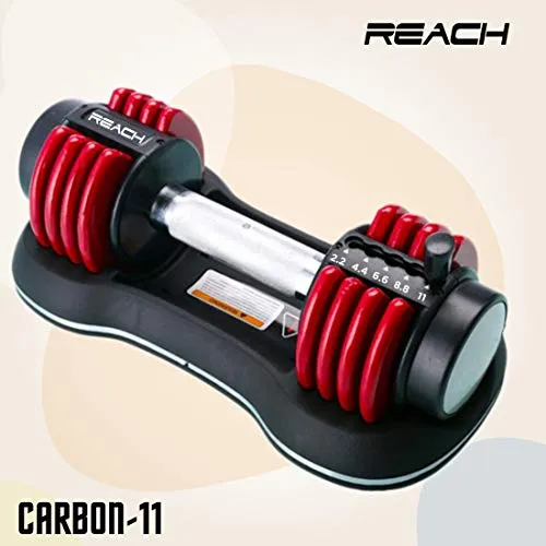 Reach Carbon Adjustable Dumbbells with Pin Lock Technology Space Saver (Single) (Carbon-11 (kgs) Red)
