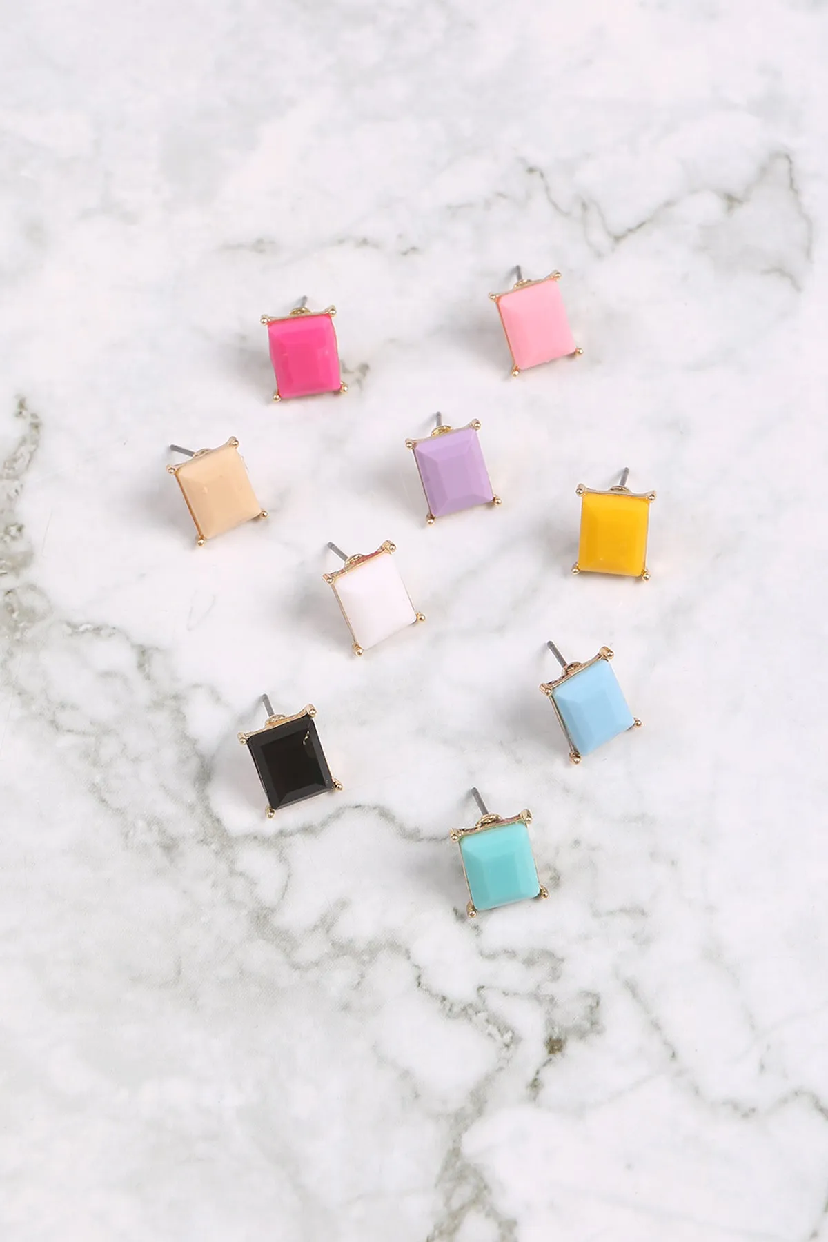 RECTANGLE RESIN STONE STUD EARRINGS