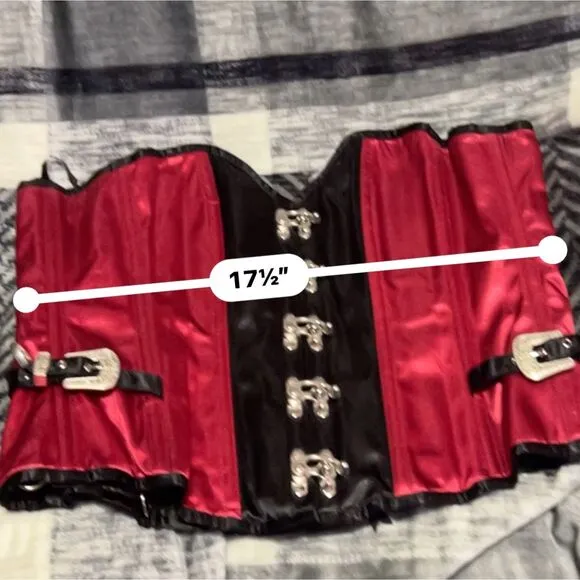 Red &amp; Black Satin Corset, Steel Boned, Size 34