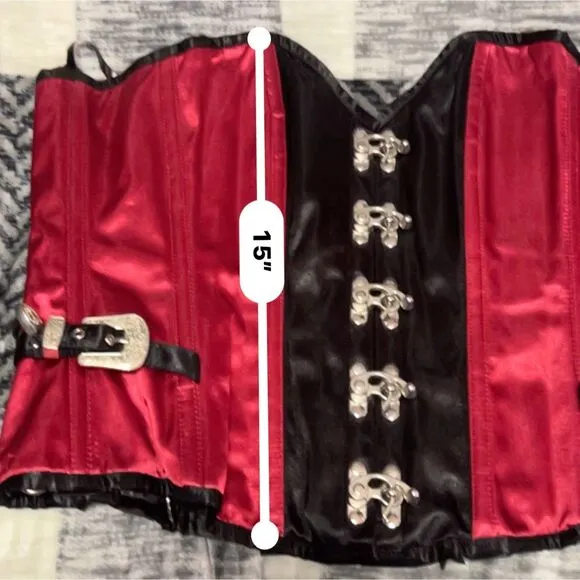 Red &amp; Black Satin Corset, Steel Boned, Size 34