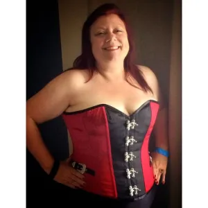 Red &amp; Black Satin Corset, Steel Boned, Size 34